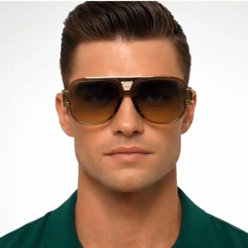 Mens Fashion Designer‎ Sunglasses Olive Green Gold Frame Gradient Lens Eyewear